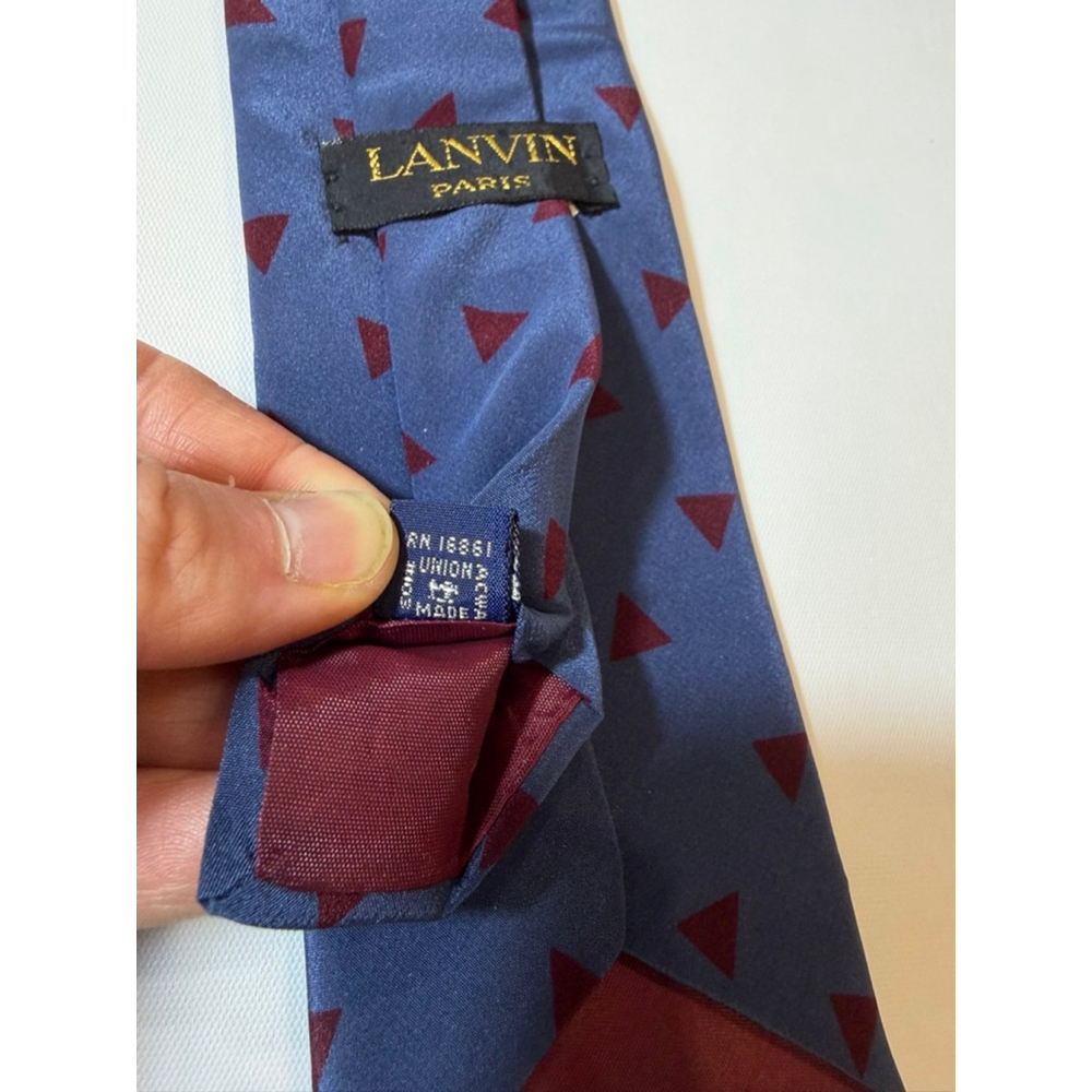 Lanvin Paris Silk Tie Blue Geometric Triangle Designer Mens Necktie - Picture 6 of 6